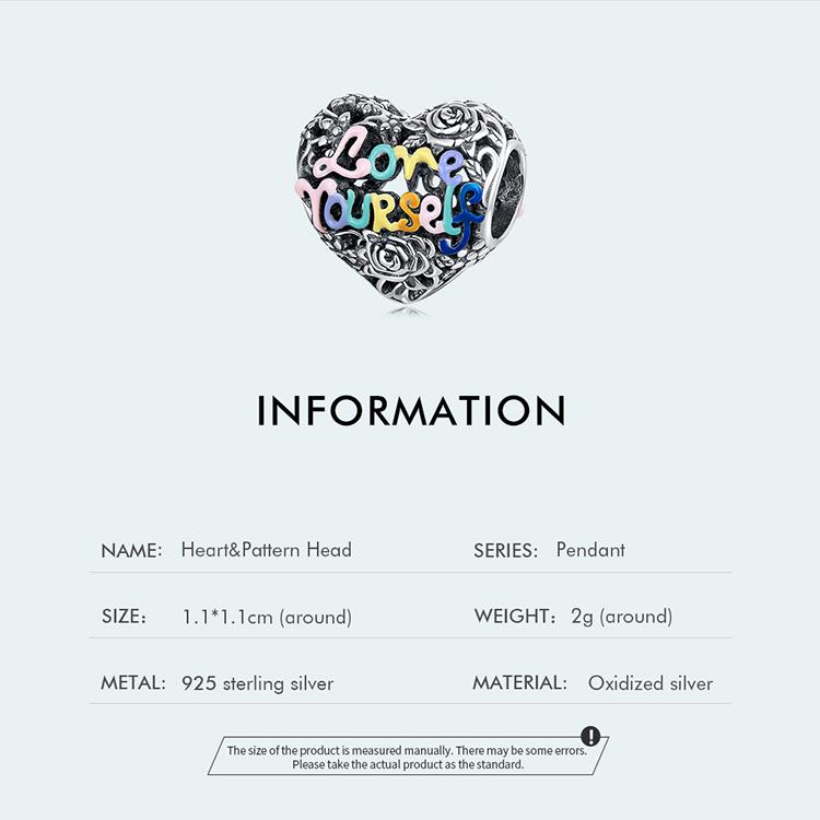 WOSTU Authentique Argent Sterling 925 coloré émail froid Cœur & Motif Tête Charms Perles conviennent pour Bracelet & Jonc pour Femmes Bijoux Fins