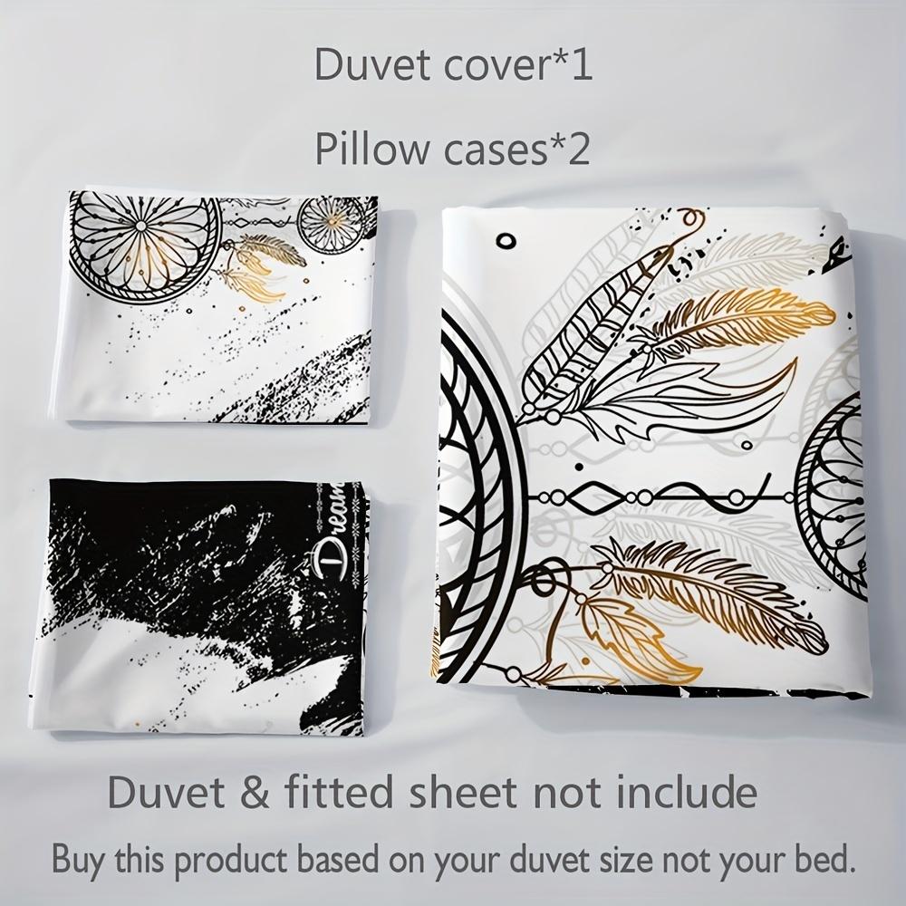 Chic Black & White Dreamcatcher Bedding Set-Breathable Soft Easy-Care 3-Piece Duvet Cover Pillowcases for All-Season Comfort