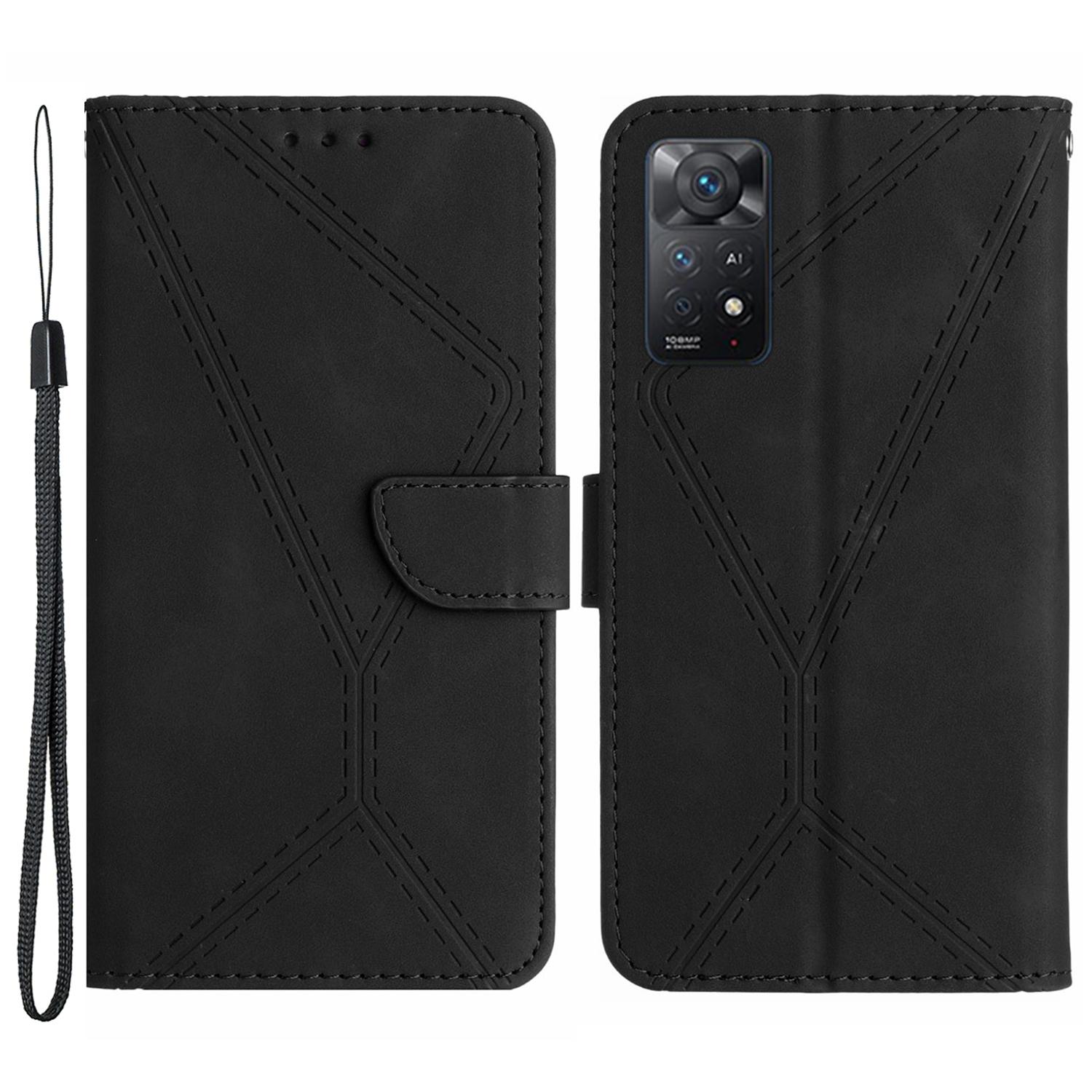 

HT05 for Xiaomi Redmi Note 12 Pro 4G/Note 11 Pro 4G (MediaTek)/Note 11 Pro 5G (Qualcomm) Imprinted Line Phone Case Leather Cover Wallet Black