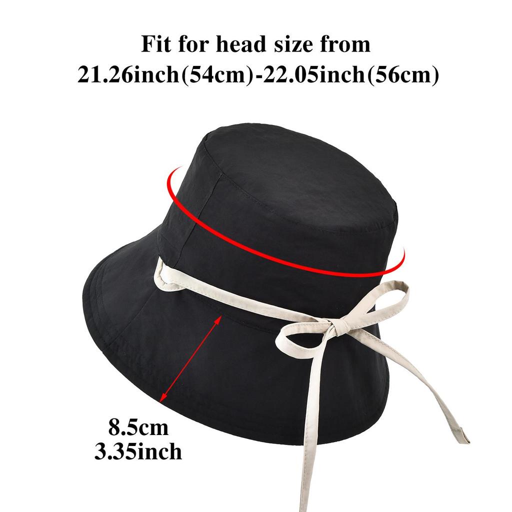 Reversible Bucket Hat with Chin Strap, Sun Protection Windproof Fisherman Cap for Women