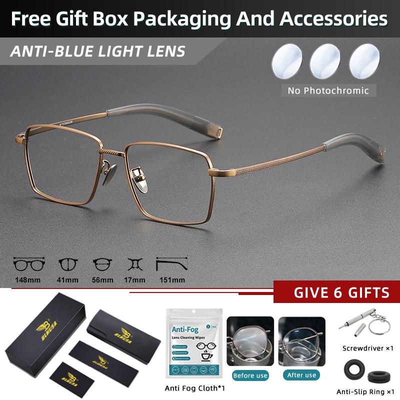 BLMUSA Ultraleichte Titan Lesebrille Herren Retro Große Quadratische Myopiebrille Photochrome Korrektionsbrille