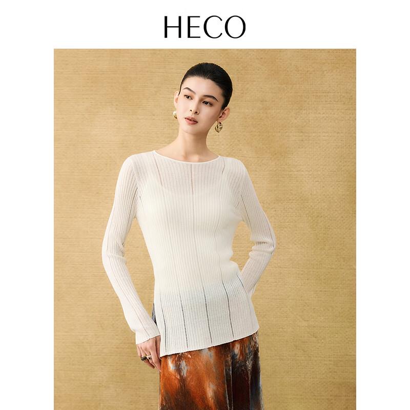 

HECO Wool Blend Round Neck Side Slit Knit Top One Size