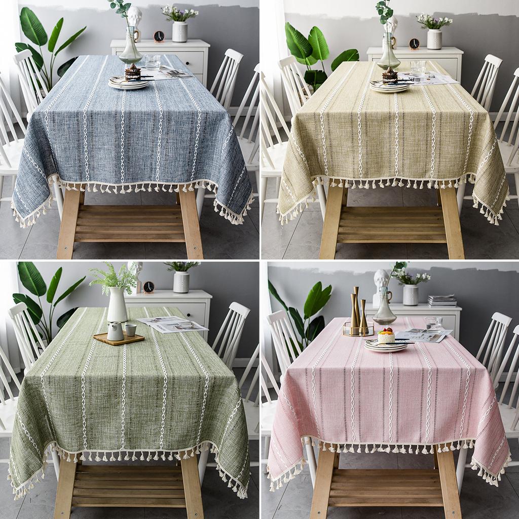 Nordic Christmas Table Cloth Hollow Fringed Tablecloth Solid Color Long Striped Jacquard Tablecloth