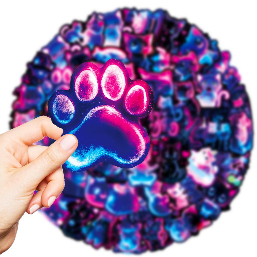 56Pcs Neon Light Animal Cat Cartoon Stickers Aesthetic Decal Diy Skateboard Phone Cup Suitcase Cute Decoration Sticker For Kid