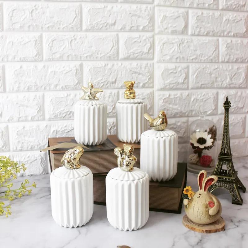 Ins Storage Box Small Animal Cartoon Electroplating Ceramic  Storage Jar with Lid Desktop Finishing Box Bottle Packaging