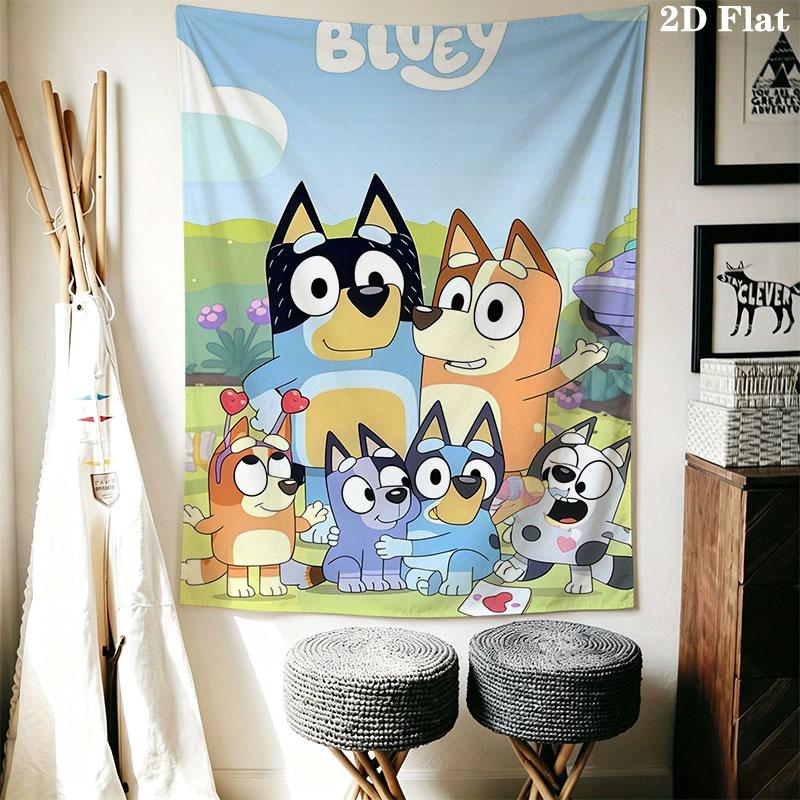 Bluey Cartoon Poster Wall Hanging Printed Fabric Blanket Decorative Tapestries for Bedroom Living Room Home Decor