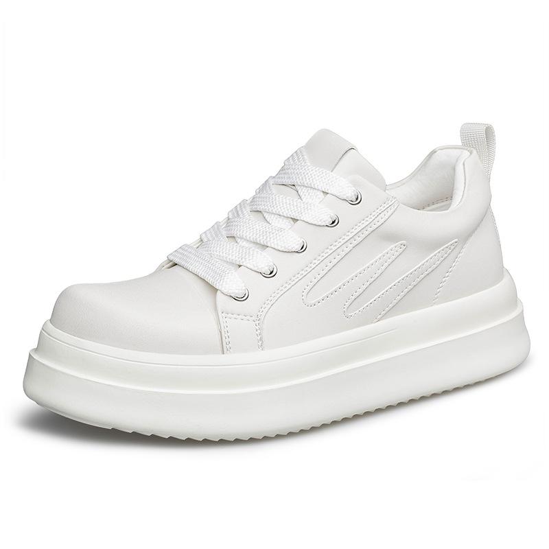 Men s Invisible 7CM Height Increasing White Leather Casual Shoes with Thick Sole Size 40