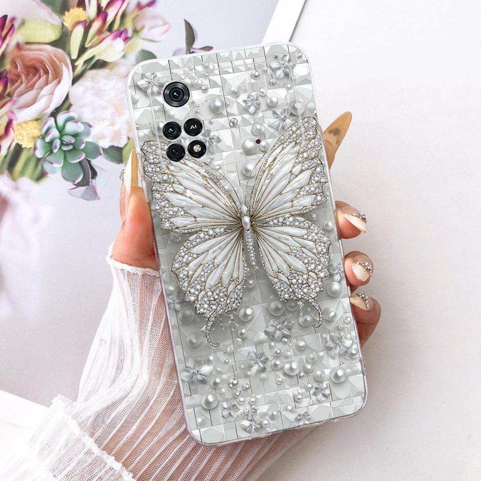 For Xiaomi Poco M4 Pro 4G Case Cover Transparent Cute Cat Fashion Butterfly Funny Painted Casing 2201117PG MZB0B5VIN 2201117PI