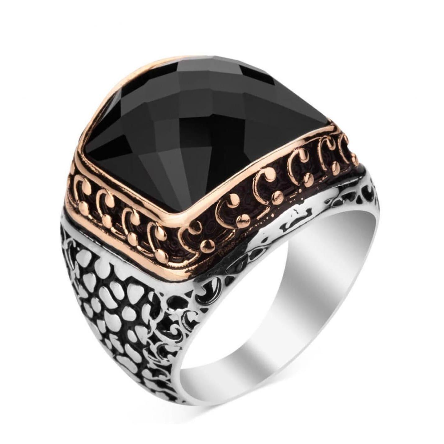 

Кольцо из серебра 925 пробы с цирконом и черным камнем, вышитое мужским кольцом