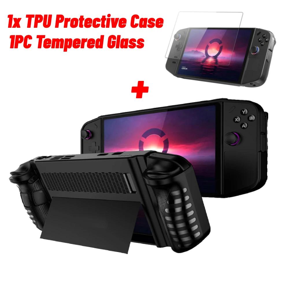 For Lenovo Legion Go Protective Cover Game Console TPU Case with Stand Soft Full Body Skin Screen Protector Tempered Film Set