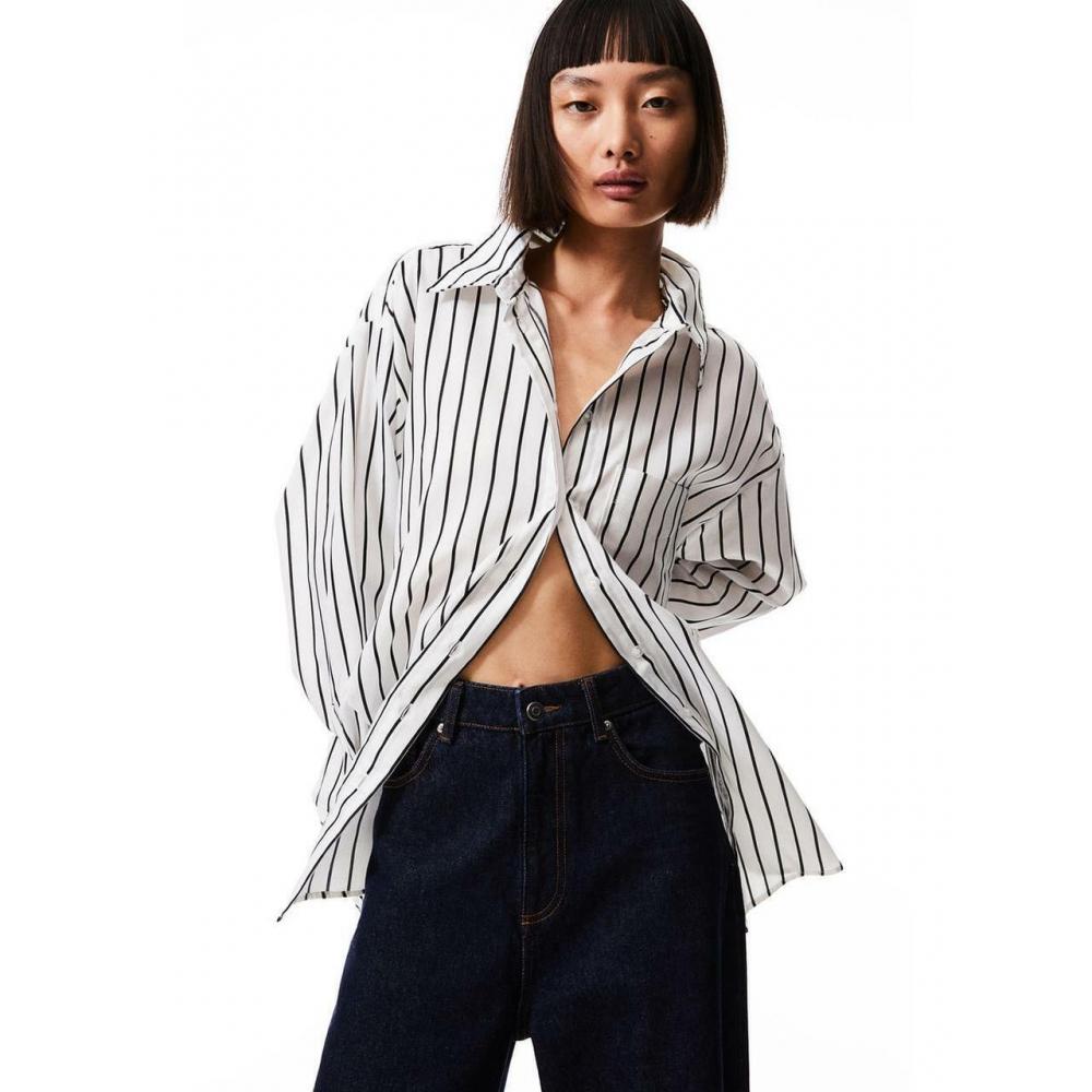 

H&M Satin Shirt White Black Stripe 1151240002