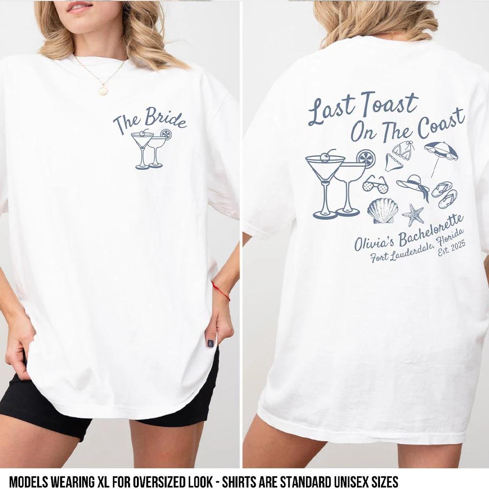 

Women Last Toast On The Coast Shirts Beach Bachelorette Party Shirts Funny Comfort Shirts Cotton Y2K Top Daily Trendy Streetwear S