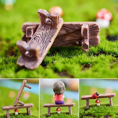 1 Pieza Mini Banco de Parque de Madera Silla Suculentas Bonsái Adornos Romántico Resina Amor Taburete Pequeño Hada Jardín Figura