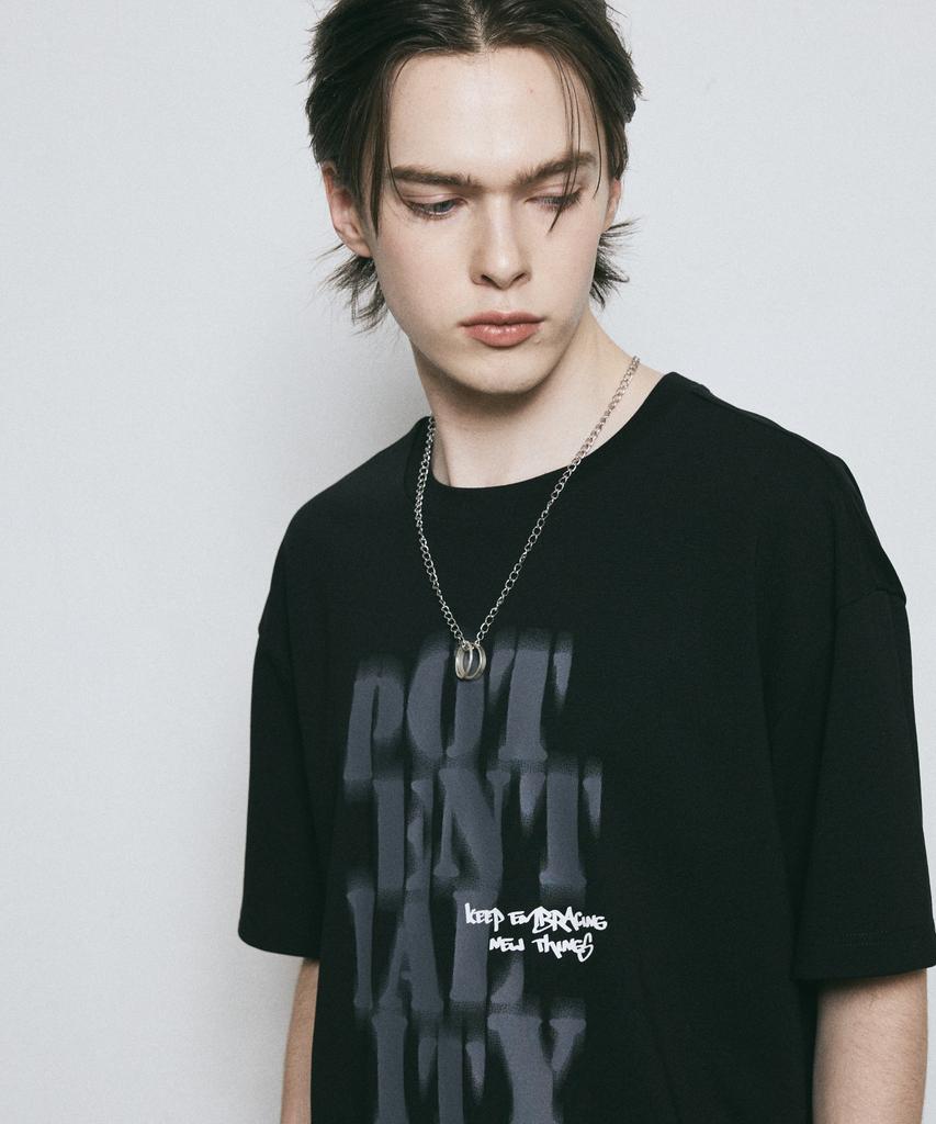 BUNKERBUSTER Grunge Lettering Print Short Sleeve T-Shirt Mq7Tu426_Black