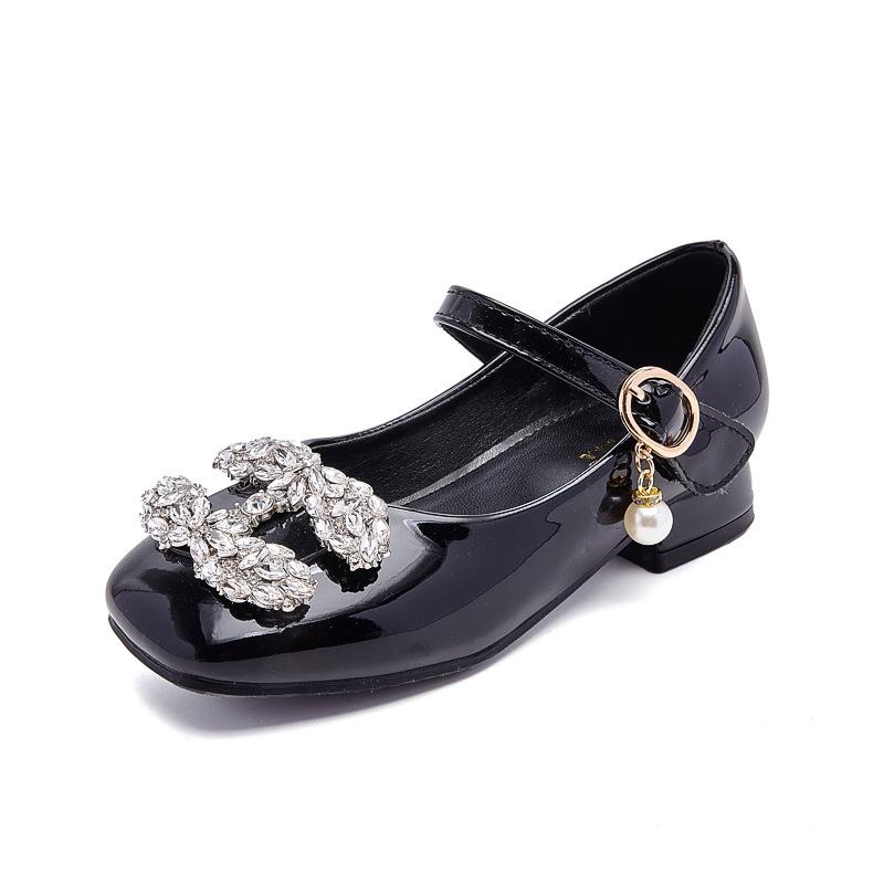 High-heeled Girls' Princess Shoes for Spring and autumn2026New Style Little Girl's Leather Shoes with Dress, Soft-soled Children's Crystal Shoes