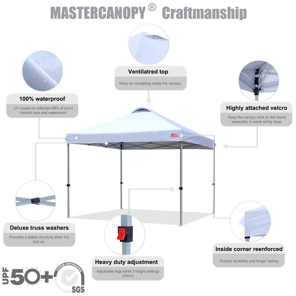 MASTERCANOPY Prelată Oțel Apă UV Utilizare în Aer Liber Sac de Greutate Cort One-Touch, 2M/2.5M/3M, Reglare în Trei Etape, Cadru, Ventilație Rezistentă la Vânt,