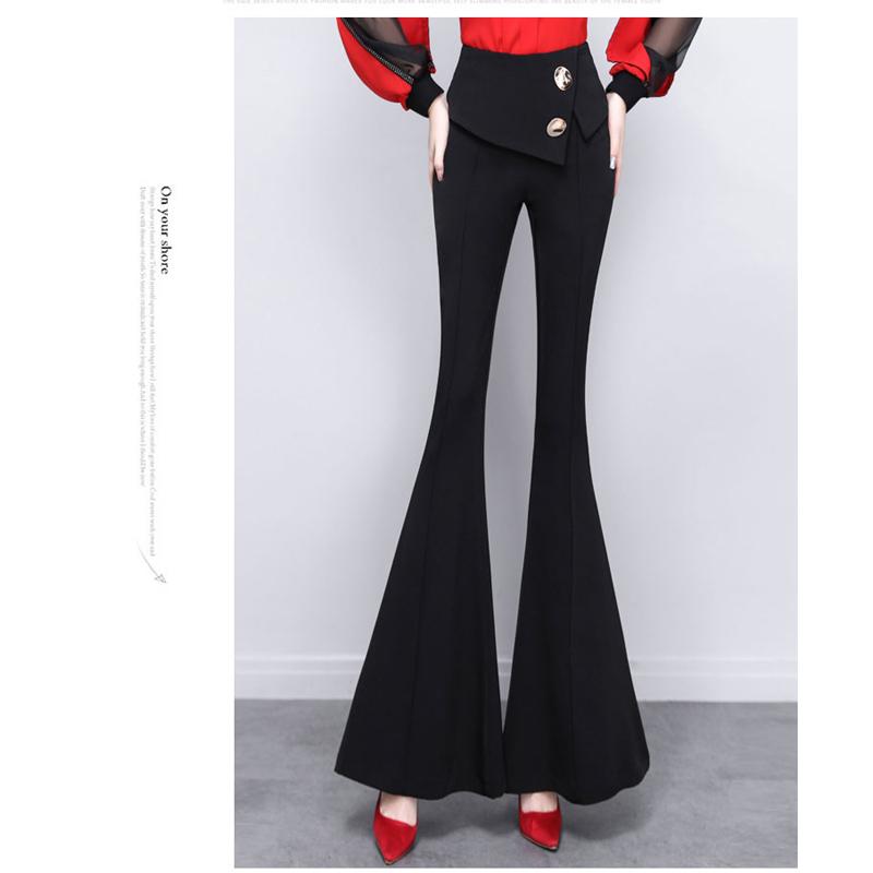 Harajuku Summer OL Office High Waist Women's Wide Leg Capris Long Pants for Women Skinny Flare Pants Woman Trousers Black