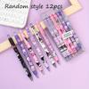 12Pcs Kuromi Sanrio Cartoon Gel Pen Kawaii Hello Kitty Cinnamoroll Melody Stationery with Metal Hook Office Write 0.5mm Black