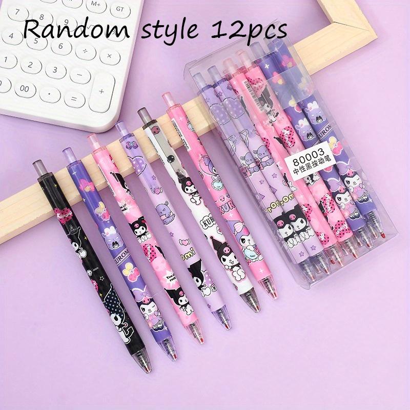 

12Pcs Kuromi Sanrio Cartoon Gel Pen Kawaii Hello Kitty Cinnamoroll Melody Stationery with Metal Hook Office Write 0.5mm Black Random style 12Pcs