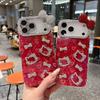 Crystal-Studded Red Frame with Bow for Apple iPhone 17 Pro Max/15 Pro - 3D Rhinestone KT Cat Design
