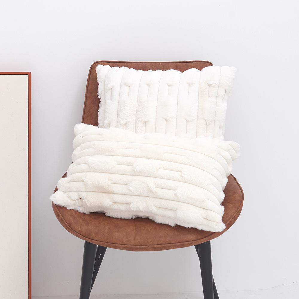 Modern Simple Imitation Rabbit Fur Pillow Case Double-sided Wheat Ear Three-dimensional Cushion Cover Sofa Living Room Pillow Case