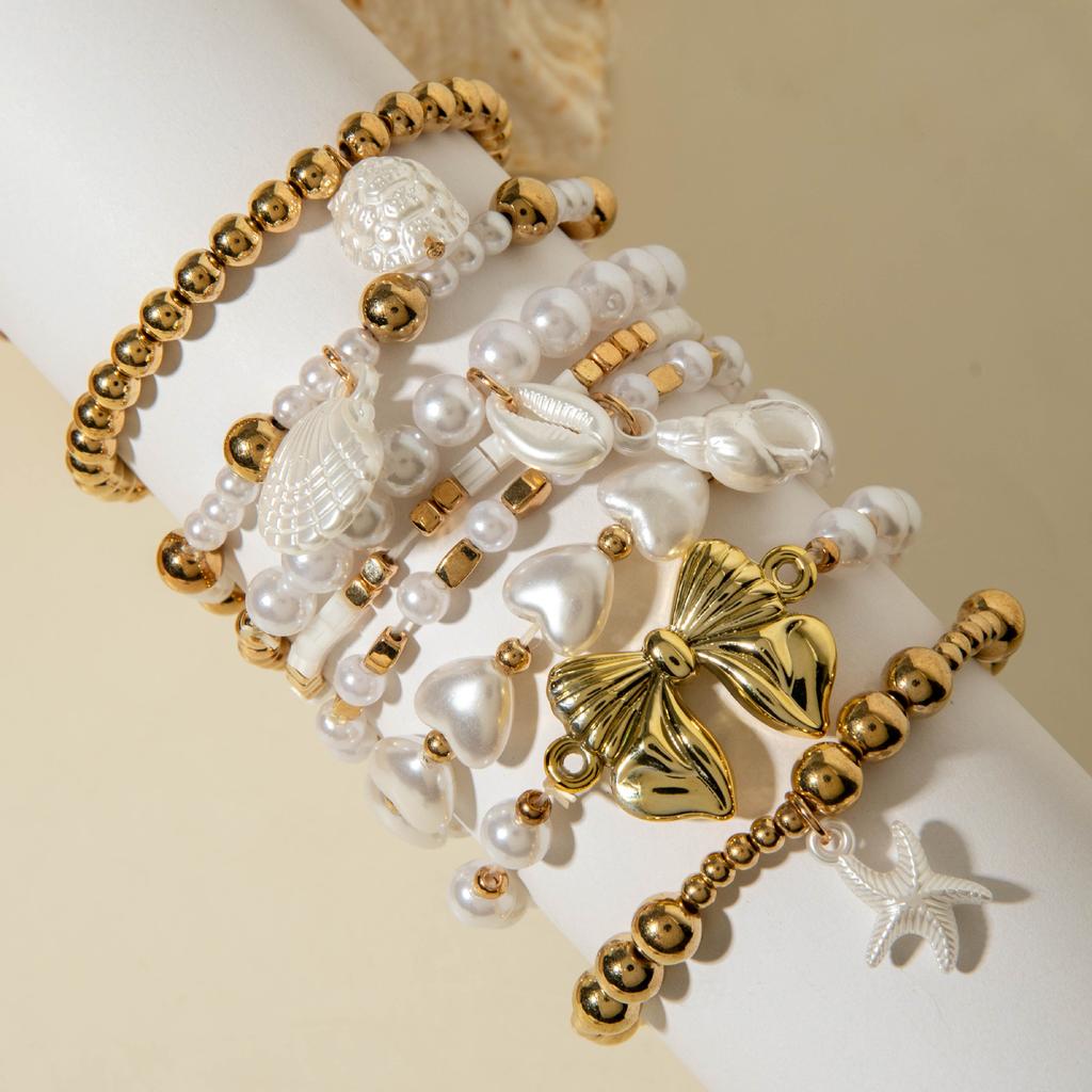 European And American Fashion Love Imitation Multi-Layer Pearl Bracelet Set Temperament Advanced Sense Beaded Ins Style