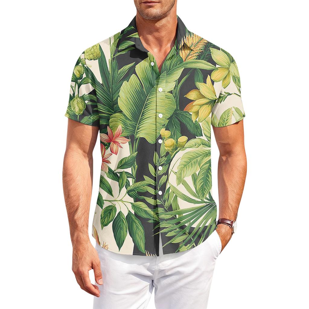 Men's Casual Loose Fit Hawaiian Print Short Sleeve Shirt Lightweight Button Down Summer Beach Shirt for Outdoor Activities