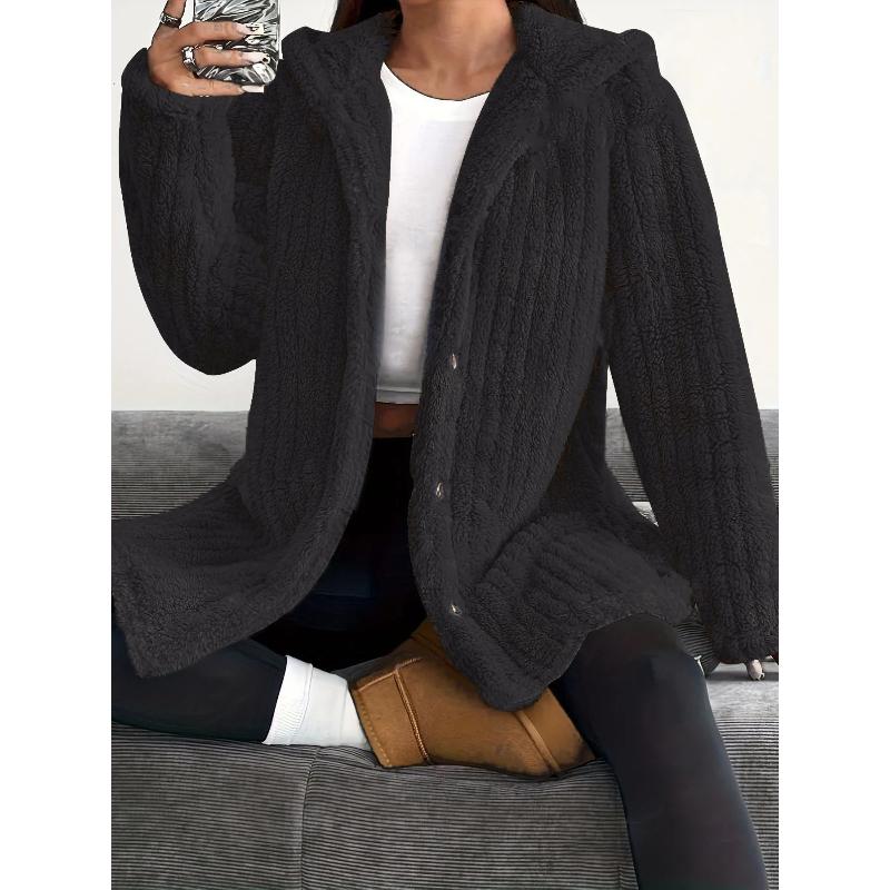 Women Fleece Jackets Autumn Winter Long Sleeve Button Loose Velet Cardigan Sweatshirt Outwear