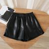 Shorts Women's High Waist Thin Wide Leg Pants Solid Color Casual Leather Pants