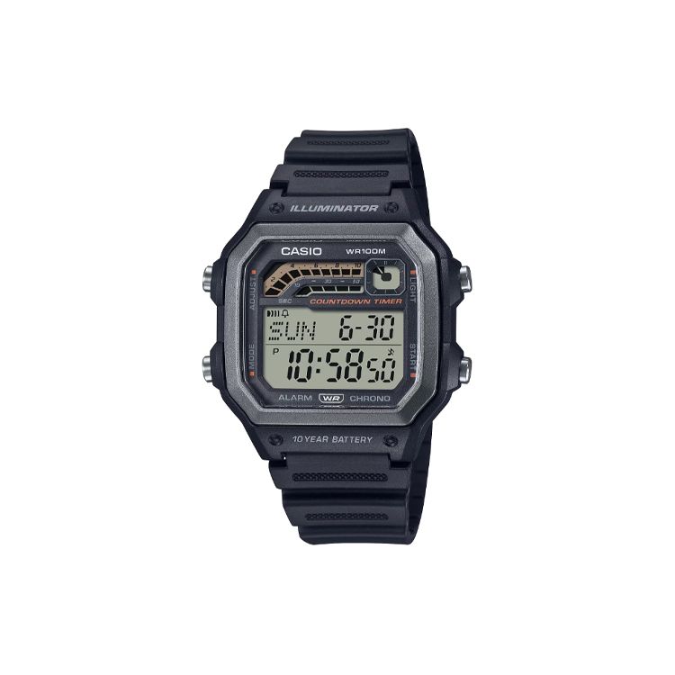 

Casio 100M Waterproof Fashion Quartz Movement Resin Strap Watch Men watches Black WS-1600H-1A Black Dial