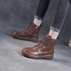 Fashion Winter Premium Black CowhideFlat Women Boots BrownLeather Ankle Boots Side Zipper Motorcycle Boots Pad Foot Sheepskin Womenshoes