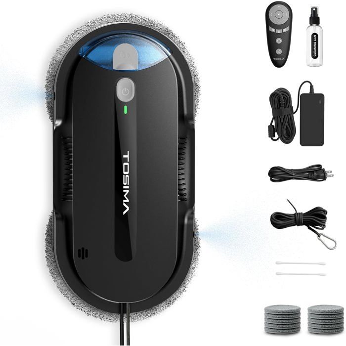 Tosima X1, window washer robot, 6400 Pa variable intelligent suction power, remote control, anti-fall system, black