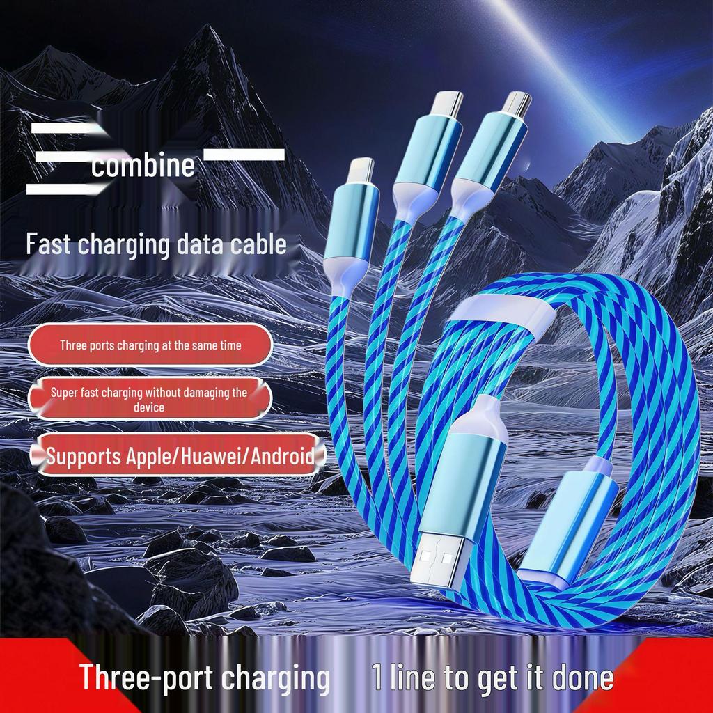 Seven-Color Luminous 3-in-1 Charging Cable for Mobile Devices and Gaming