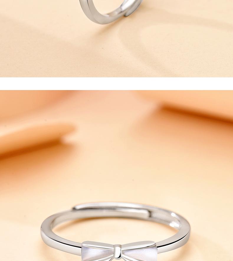 S925 Sterling Silver Mother-of-Pearl Bow Ring, Adjustable Pinky or Index Finger Design, Trendy and Fresh Style.
