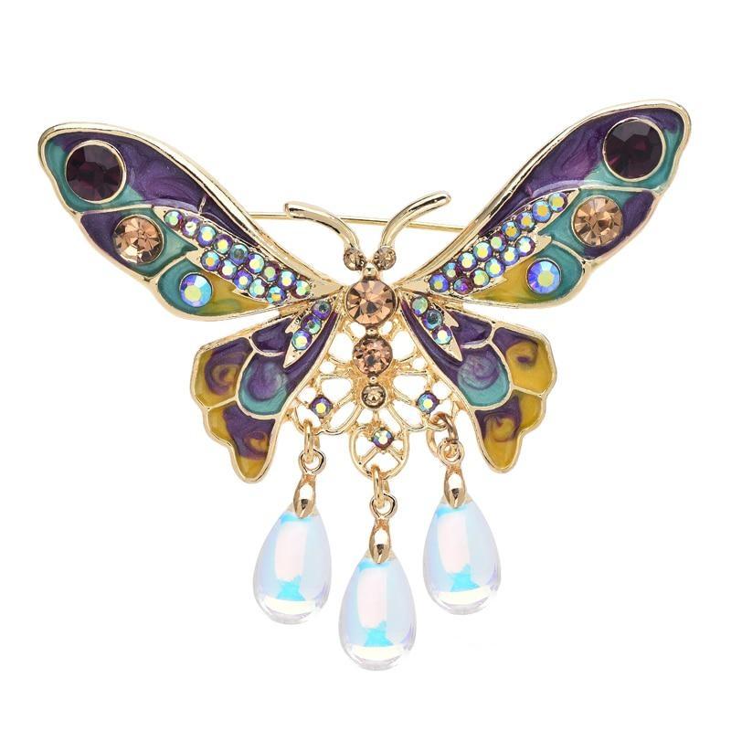 

Броши-кисточки с капельками воды и бабочками для женщин, унисекс, двухцветная эмаль, насекомые, красота, вечеринка, офис, броши-булавки, подарки