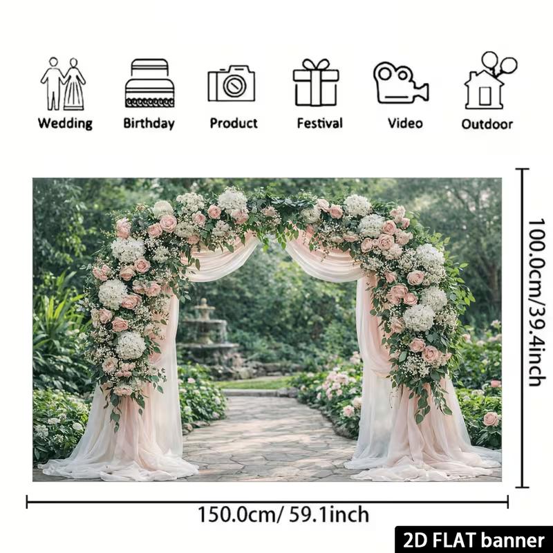 2D Romantic Floral Wedding Tapestry, Blush Pink Arch Garden Background