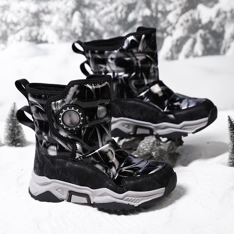 Girls' Winter 2024 Mid-Calf Snow Boots, Thick Cotton, Non-Slip, Wear-Resistant In Black or Blue