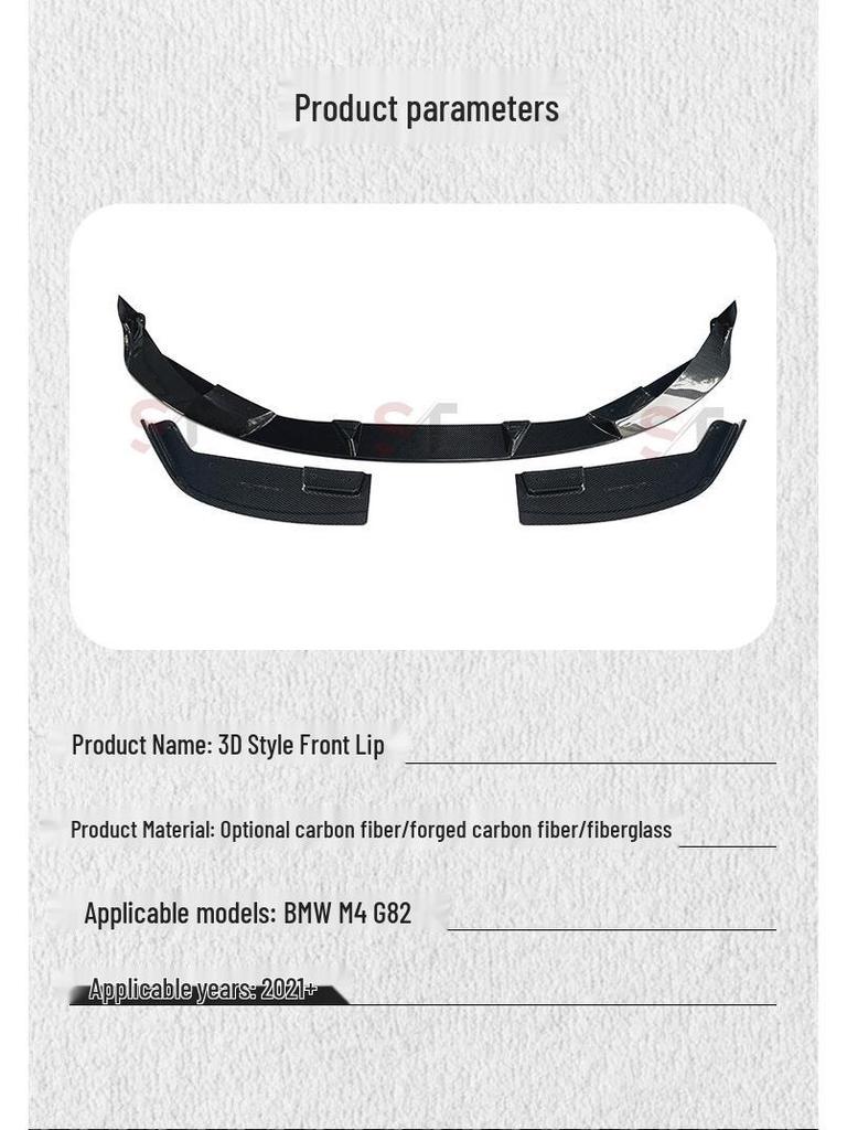 BMW M4 G82 Carbon Fiber 3D Front Lip Spoiler & Under Bumper Body Kit Diffuser