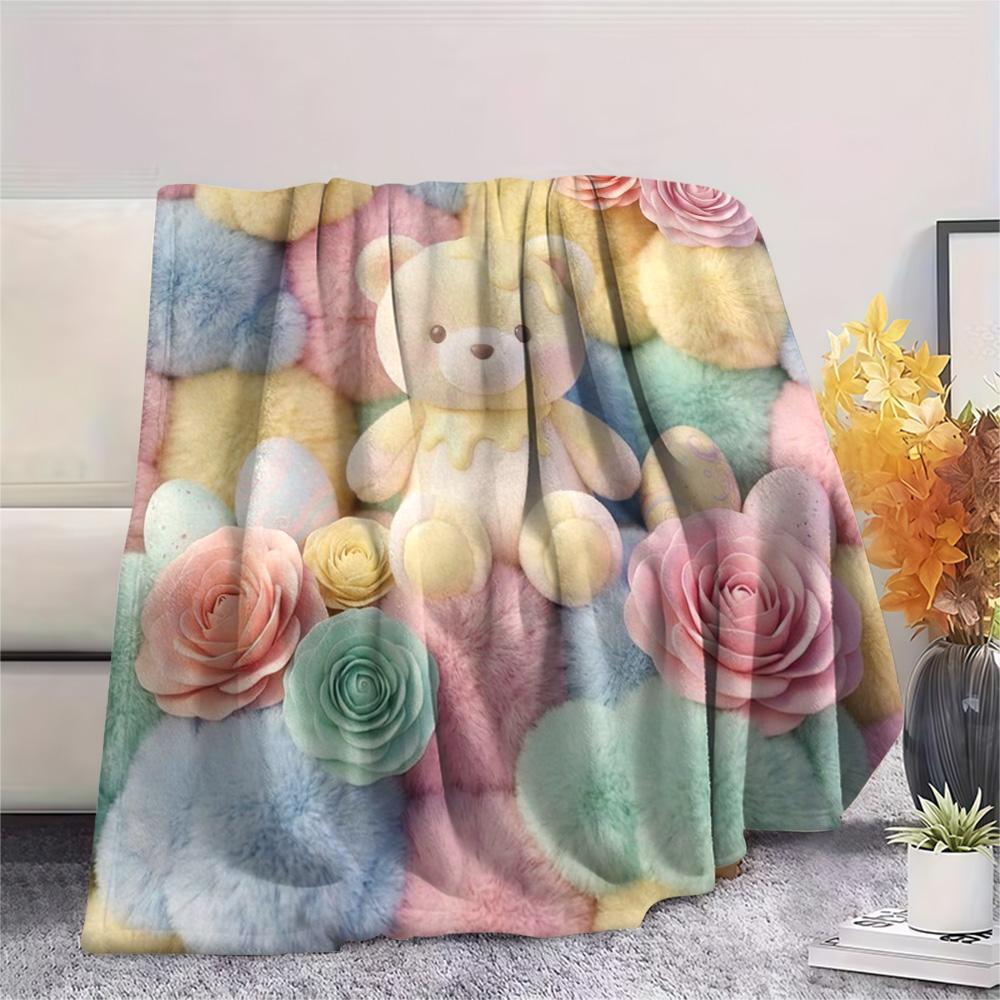 1Pc Butter Bear Print Flannel Blanket, High Quality Comfortable for All Seasons, Home Decor, Warmth and Comfort, Perfect for Christmas Gifts