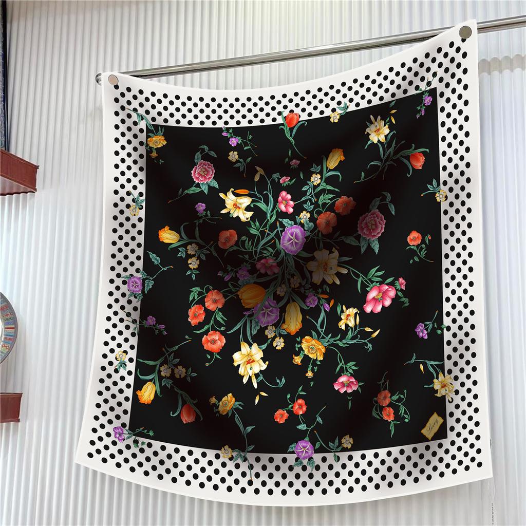 90CM Silk Scarf Women Trees Printed Square Scarves Head Echarpes Foulards Femme Wraps Beach Shawls Bandana Lady Hijabs