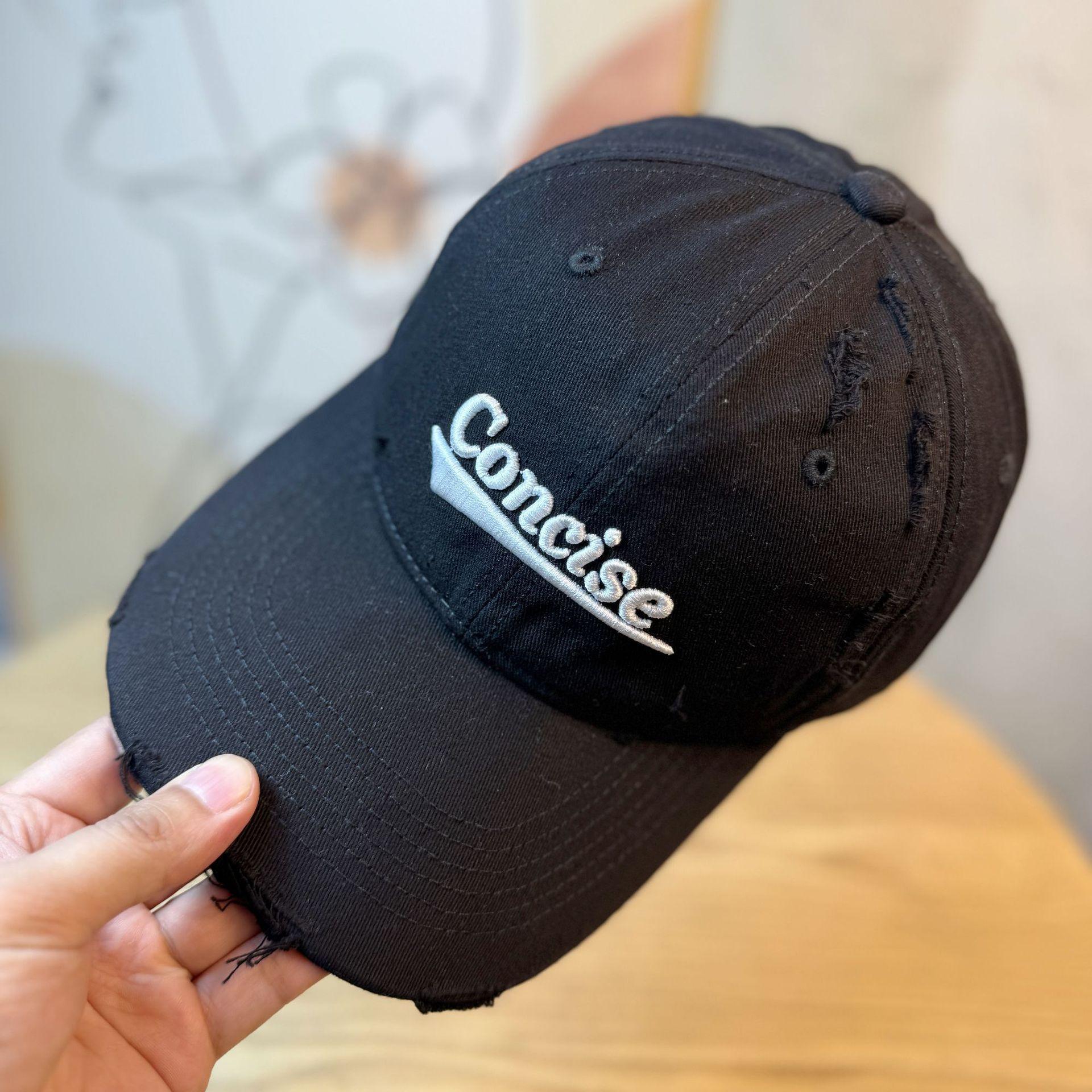 Distressed oversized letter baseball cap for women, spring/summer, wide brim, casual, versatile, face-slimming, soft-top duckbill cap for men Adult55-60Adjustable чёрный