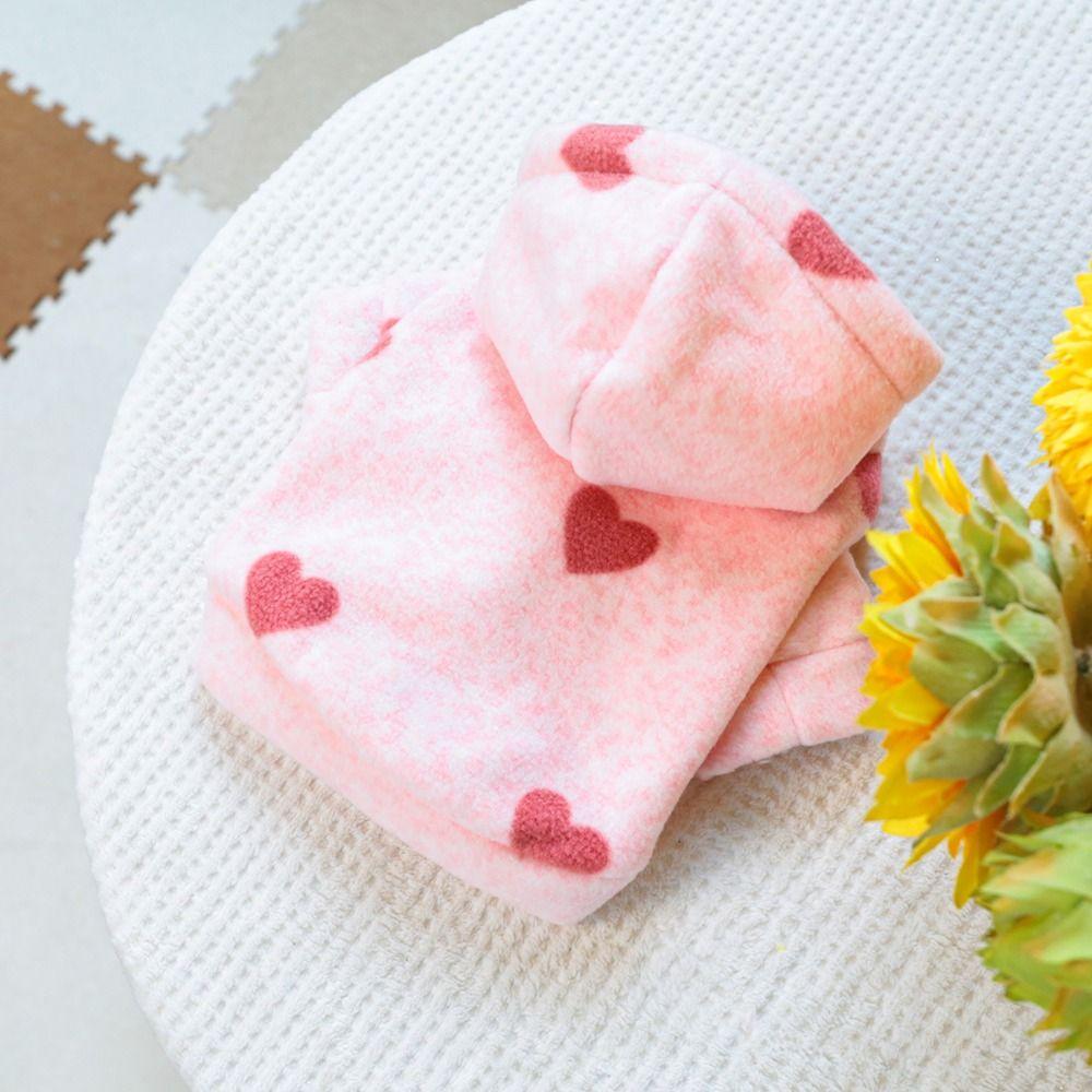 Cute Pink Heart Hooded Pet Sweatshirt Pink Heart Print Breathable Dog Hooded Jacket Comfortable Wear Insulated
