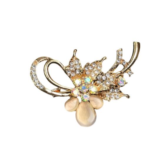 

Brooch Retro Style Flower Plant Design Suit Lapel Pin with Faux Opal Inlaid Sweaters Collars Hats Bags Coats Scarves Badge Outfit Accessory K