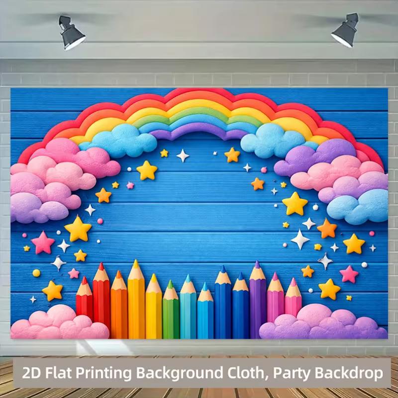 

2D Blue Wood Rainbow Backdrop Children Birthday Photography Background 47.2x31.5inch/120*80cm