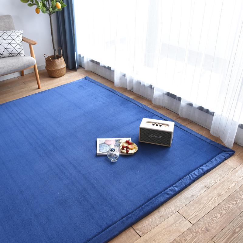 Deep Blue Tatami Floor Mat: 2cm Thick Coral Fleece, 3m X 2m