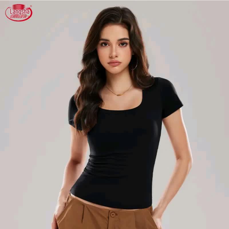 Langsha U-Neck Slim Fit Short Sleeve T-Shirt XL
