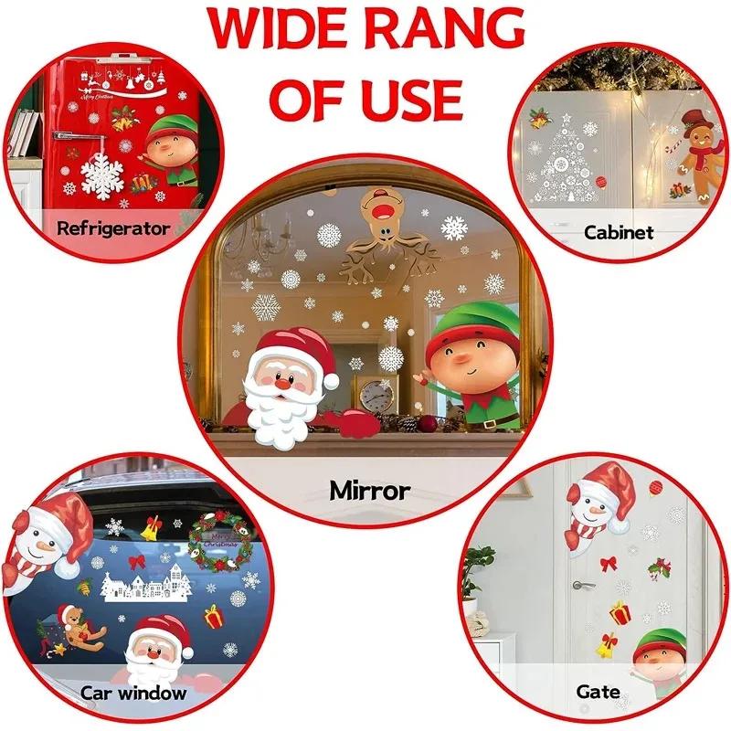 New Christmas Decoration Window Stickers Santa Gifts Merry Christmas Mirror Sticker White Snowflake Ornaments Winter Decal