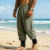 Men Linen Jogger Pants Loose Fit Drawstring Waist Breathable Tapered Leg Cuffed Hem Casual Beach Holiday Trousers