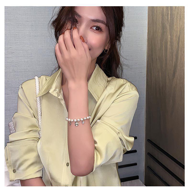 Korean Style Adjustable Freshwater Pearl & Zircon Beaded Coin Bracelet