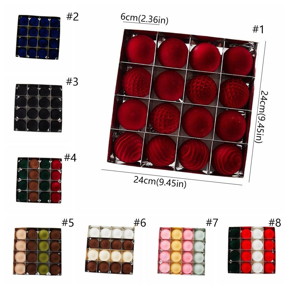 16pcs Shatterproof Christmas Hanging Balls Flocking Xmas Tree Ornaments New Year Gift